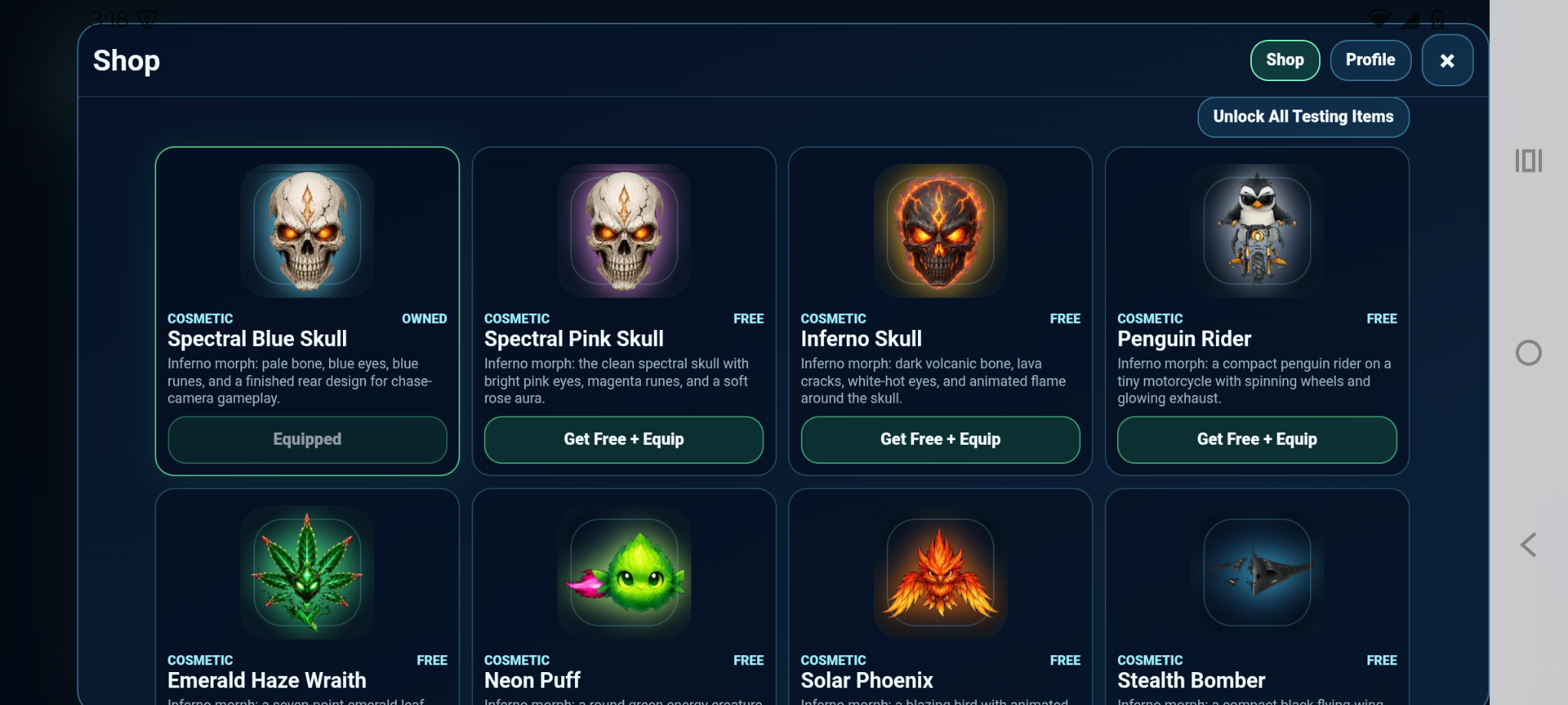 aMAZEd Bonus Runs in-game Shop showing multiple Inferno morphs