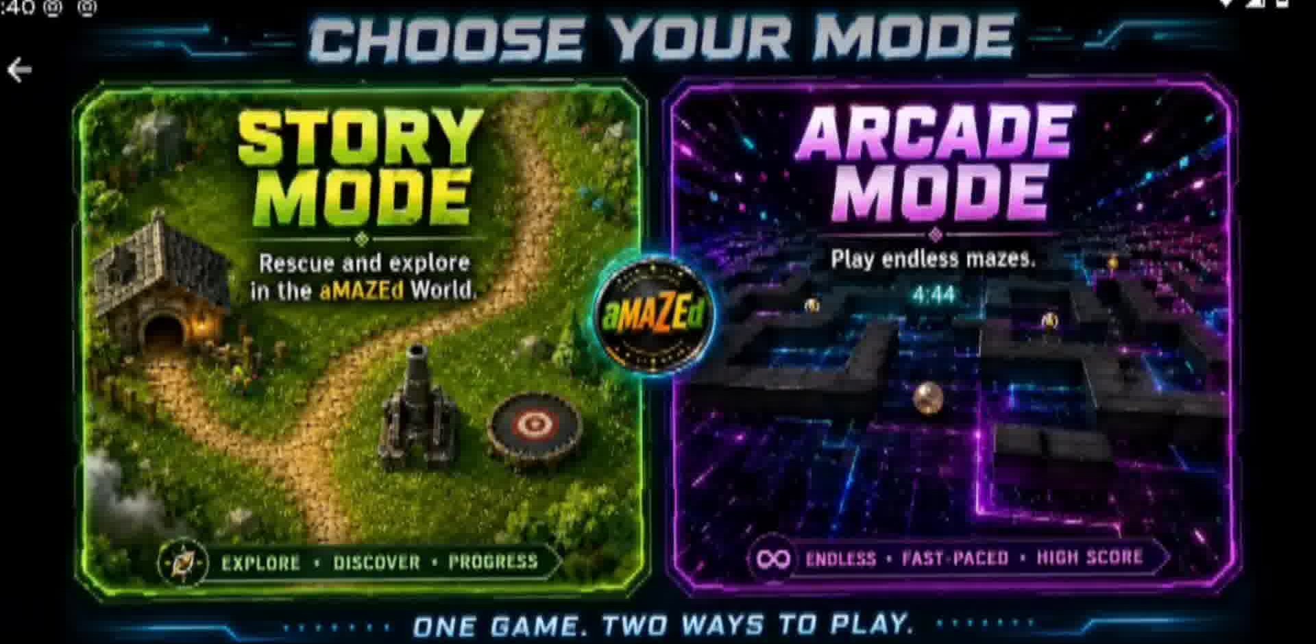 Choose your mode screen in aMAZEd